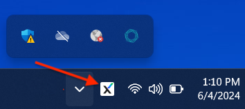 This image shows a black and blue X icon on the taskbar